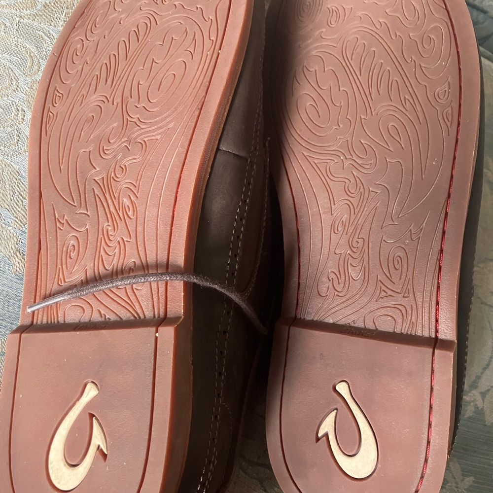 OluKai Dark Brown Leather Slip-Ons